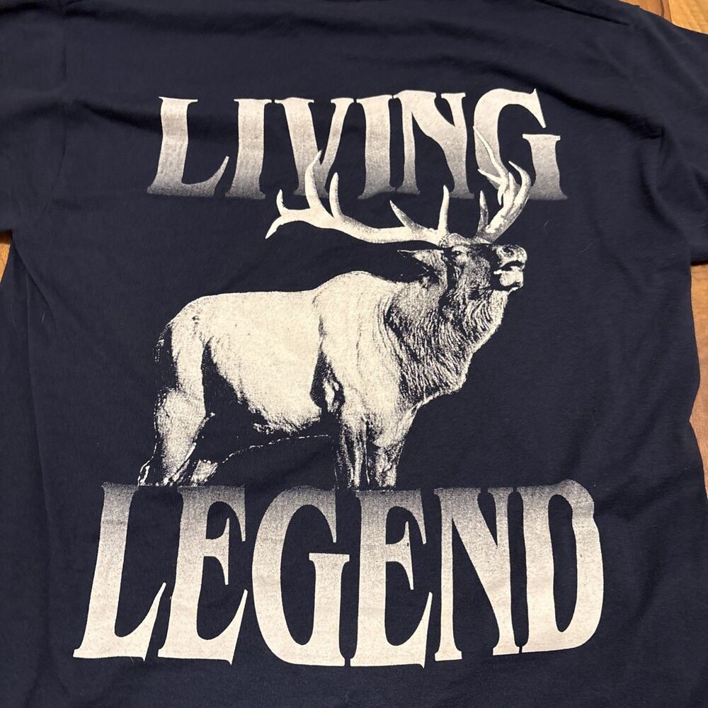 Vintage 90’s Made In USA Elk Hunting Montana Graphic Navy Shirt Size Medium